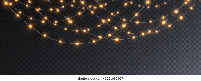 Christmas lights vector clipart on transparent background. . For promotional invitations, web banners, greeting cards. Vector. Christmas decoration, LED light