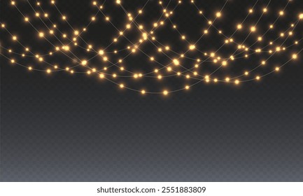 Christmas lights vector clipart on transparent background. . For promotional invitations, web banners, greeting cards. Vector. Christmas decoration, LED light