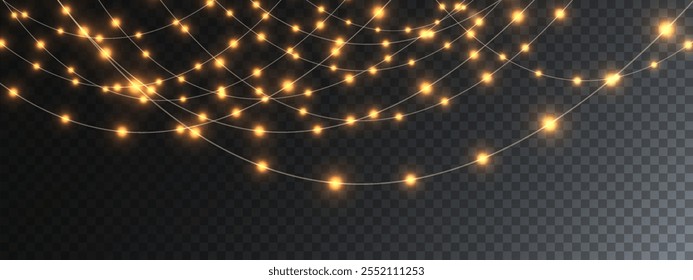 Christmas lights vector clipart on transparent background. . For promotional invitations, web banners, greeting cards. Vector. Christmas decoration, LED light
