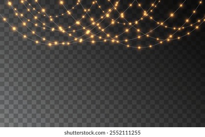 Christmas lights vector clipart on transparent background. . For promotional invitations, web banners, greeting cards. Vector. Christmas decoration, LED light