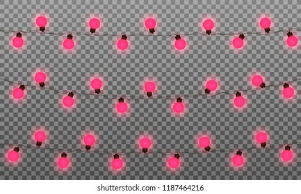 Christmas lights vector effects. LED lamps garland for New Year and Xmas. Isolated red lights vector garlands