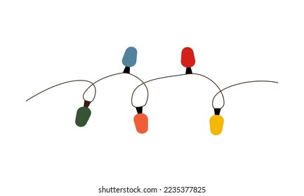 Ilustración plana vectorial de las luces navideñas. Garland colorido. Decoraciones navideñas.