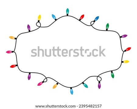 Christmas lights vector frame. Frame with colorful garland. Christmas border light strings. Christmas light bulbs for decoration .Christmas garland border.