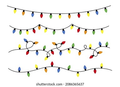 Christmas lights. Vector hand drawn colorful garlands. Vector illustration.