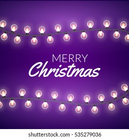 Christmas Lights vector illustration. Xmas colorful bright string with glowing bulb. Party celebration decoration design. Holiday element