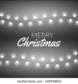 Christmas Lights vector illustration. Xmas bright string with glowing bulb. Party celebration decoration design. Holiday element.