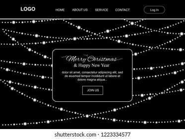 Christmas lights, vector landing pages template 