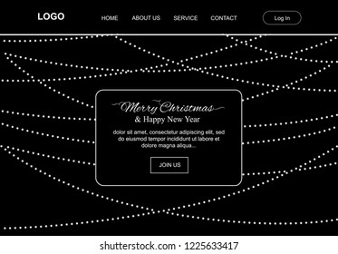 Christmas lights, vector landing pages template 