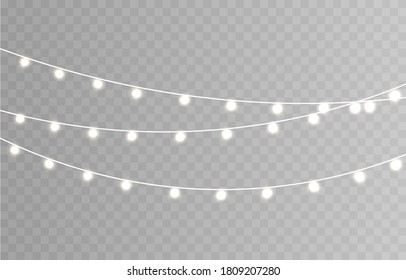 Christmas lights. Vector String with glowing light bulbs.