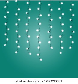 Christmas Lights vertical festive garlands, hanging lights lines, vector