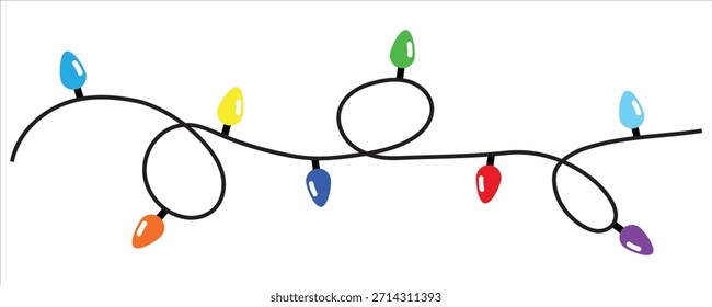 Christmas Lights in a white background. Christmas Light bulb vector. Colorful String. 