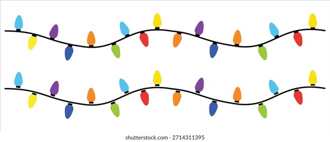 Christmas Lights in a white background. Christmas Light bulb vector. Colorful String. 