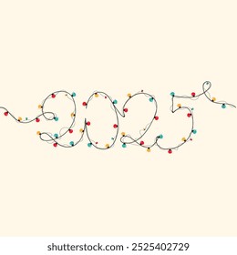 Christmas Lights With Write 2025 Text Vector Design.