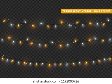 	
Christmas Lights, Xmas Decorations Glowing Golden And White Garlands.