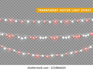 Christmas Lights, Xmas Decorations Glowing White And Red Garlands