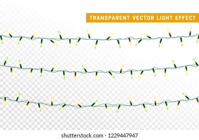 Christmas lights, Xmas decorations glowing green and gold garlands. For light design background.