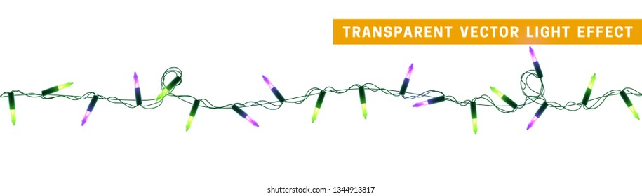 Christmas lights, Xmas decorations glowing green and purple garlands. For light design background.