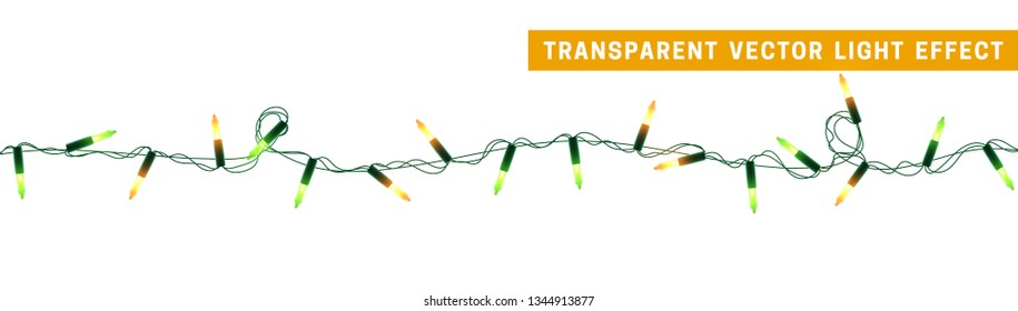 Christmas lights, Xmas decorations glowing orange and green garlands. For light design background.