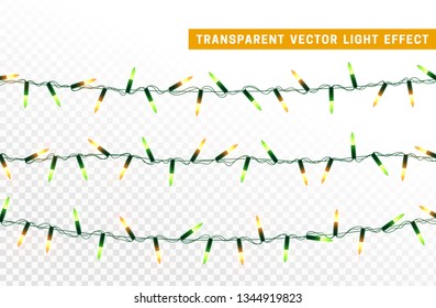 Christmas lights, Xmas decorations glowing orange and green garlands. For light design background.
