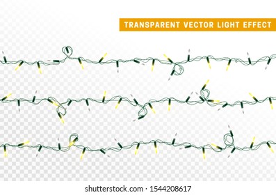 Christmas lights, Xmas decorations glowing garlands golden and white. For light design background.