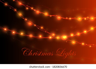 Christmas lights, Xmas decorations glowing garlands. Glowing lights for Xmas Holiday greeting card design. Garlands, Christmas decorations.