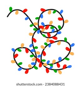 Christmas lights. Xmas garland. New Year design decorations. Colored garland Vector isolated