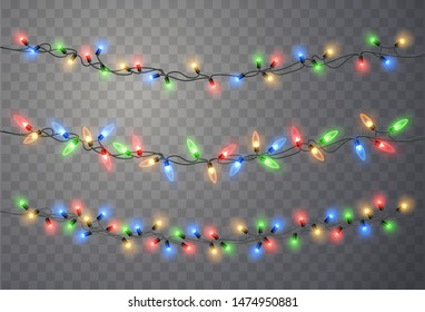 Christmas lights. Xmas string, vector glowing garland