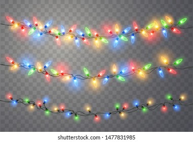 Christmas lights. Xmas string, vector glowing garland