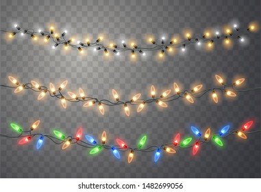 Christmas lights. Xmas string, vector glowing garland