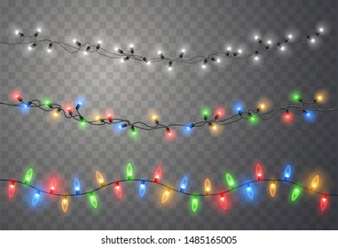 Christmas lights. Xmas string, vector glowing garland