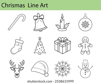 Linha de Natal ícones de arte para decoração festiva