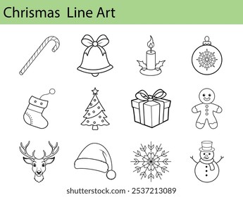 Christmas Line Art Icons Set Design