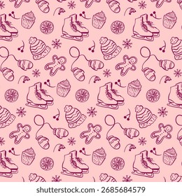 Christmas Line art Seamless Pattern. Xmas Background
