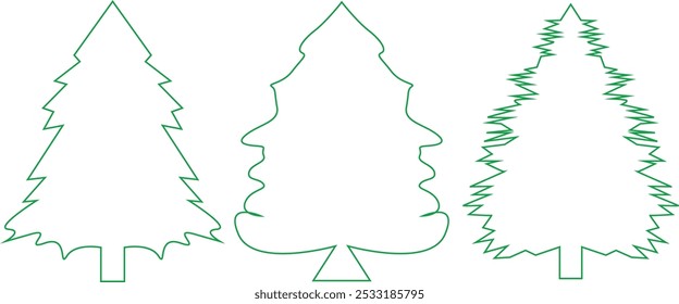 Christmas line art tree green on white background, vector and illustration 