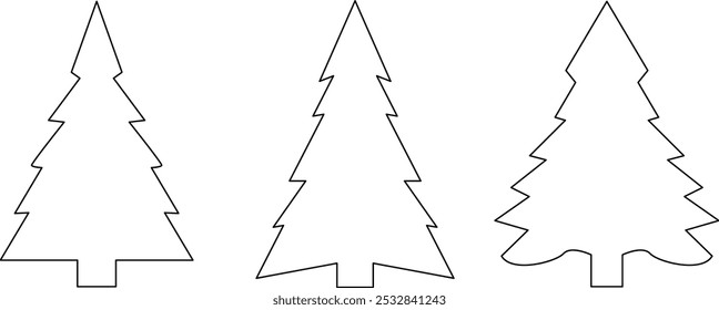 Christmas line art tree vector illustration on white background  
