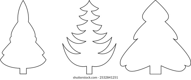 Christmas line art tree vector illustration on white background  