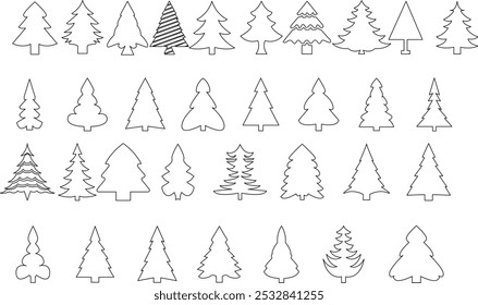 Christmas line art tree vector illustration on white background  