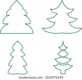 Christmas line art tree vector illustration on white background bundle  