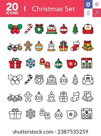 Christmas Line Editable Vector Illustration Art Icons set