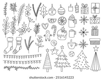 Navidades línea Elementos Vector, Navidades Elementos Vector, Elementos minimalistas de año nuevo, arte de línea colección de Navidad