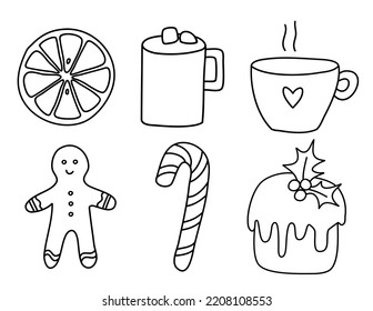 Christmas line elements vector, Christmas tree vector ,minimalist new year elements, line art christmas items