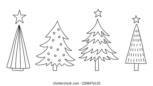 Christmas line elements vector, Christmas tree vector ,minimalist new year elements, line art christmas collection