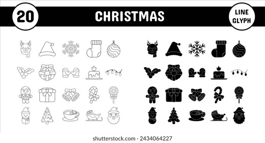 Christmas Line Glyph Vector Illustration Icon Sticker Set Design Materials