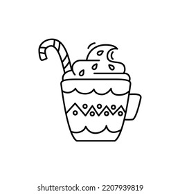 Christmas line icon from the Christmas camping series. Happy Holidays symbol and elements. Stock winter vector. Cup with marshmallow