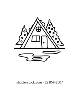 Christmas line icon from the Christmas camping series. Happy Holidays symbol and elements. Stock winter vector. Forest cabin landscape