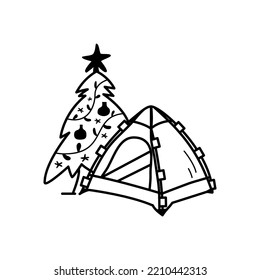 Christmas line icon from the Christmas camping series. Happy Holidays symbol and elements. Stock winter vector. Tent christmas and tree
