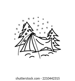 Christmas line icon from the Christmas camping series. Happy Holidays symbol and elements. Stock winter vector. Tent and trees