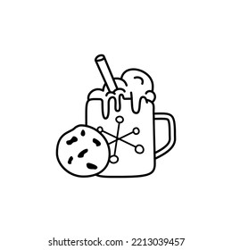 Christmas line icon from the Christmas camping series. Happy Holidays symbol and elements. Stock winter vector. Cup with cookies