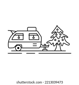 Christmas line icon from the Christmas camping series. Happy Holidays symbol and elements. Stock winter vector. RV Trailer