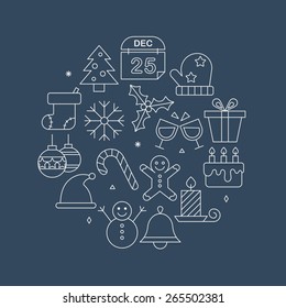 Christmas line icon circle set